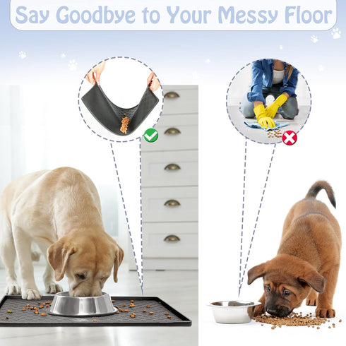 Dog Cat Pet Food Mat for Floor Dog Feeding Bowl Mat for Food and Water Raised Edges Dog Cat Mat for Food and Water Prevent Spill on Floor Waterpro...