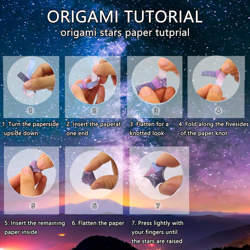 Origami Paper - 1080 Sheets Origami Star Paper Strips, 8 Different Designs of Beautiful Space Sky, Lucky Star Paper Strip Decoration Folding Paper...