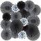 18pcs Party Hanging Paper Fans Set Black White Round Paper Fans Decorative Pattern Folding Fan Halloween Hanging Garlands for Halloween Birthday W...