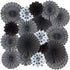 18pcs Party Hanging Paper Fans Set Black White Round Paper Fans Decorative Pattern Folding Fan Halloween Hanging Garlands for Halloween Birthday W...