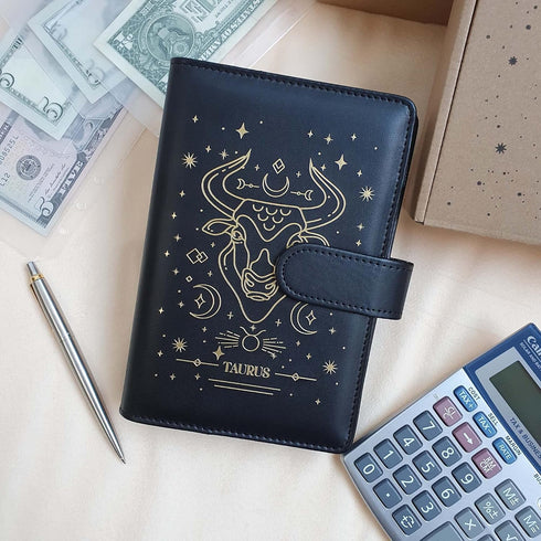 SOUL MAMA Zodiac Budget Binder with Cash Envelopes for Budgeting – Black Pisces A6 Binder, Money Organizer for Cash Binder, Money Saving Binder wi...