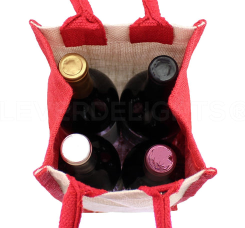 CleverDelights 4-Bottle Jute Burlap Wine Tote - 14 x 6 x 6 Inch...
