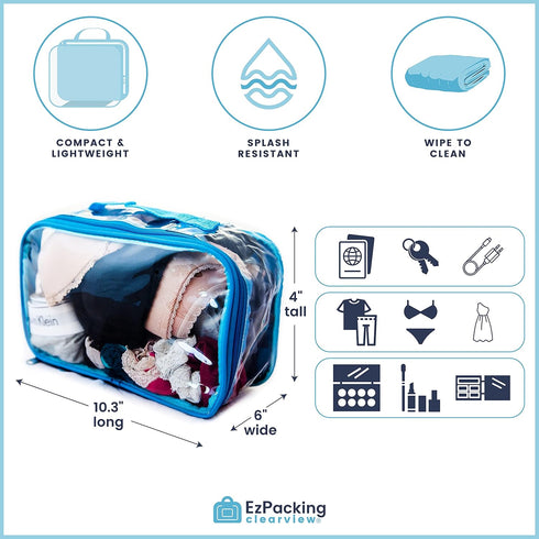 Small Clear Travel Packing Cube/See Through PVC Plastic Pouch for Carry On Suitcase, Backpack or Diaper Bag/Transparent Multipurpose Accessories, ...