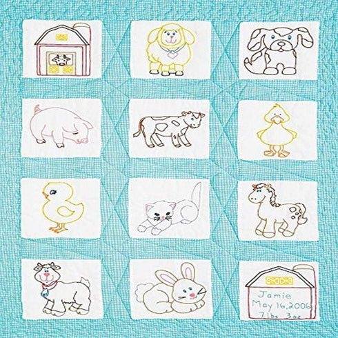 Jack Dempsey Stamped White Nursery Quilt Blocks 9"X9" 12/pkg, Barnyard Friends...