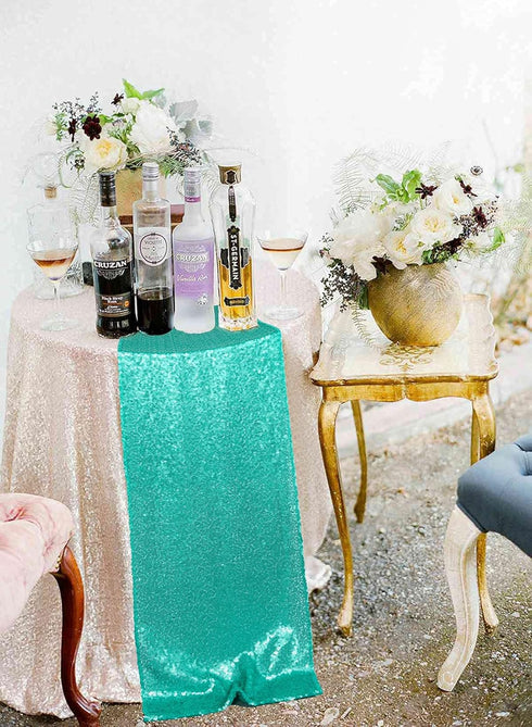 ShinyBeauty Mint Green Table Runners 2Packs 12''x72'' Teal Sequin Table Runners Glitter Fabric Table Runner 72 Inches Long Sparkle Table Cover Ove...
