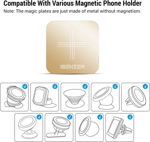 IBENZER Metal Plate for Magnetic Mount, MagOn Car Magnet for All Magnetic Phone Car Mount Holder or Magnetic Cell Phone Holder,2 Pack,Gold, CMH-MP...