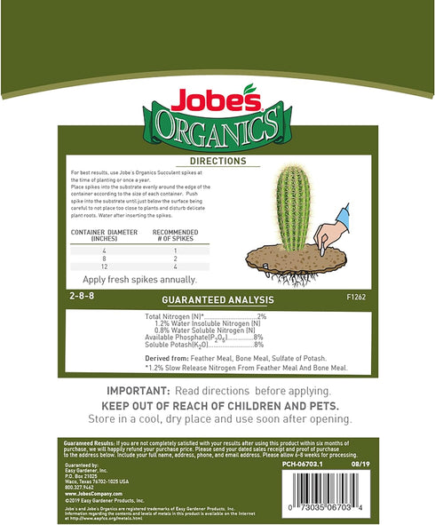 Jobe's Organics Succulent Fertilizer Spikes, Easy Plant Care for Succulent, Cactus, and Aloe Vera Plants, 12 Count...