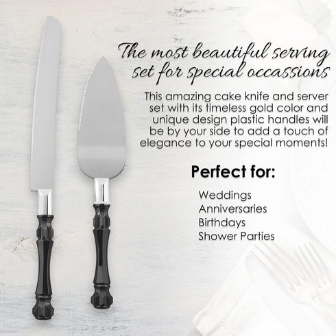 Black Cake Knife and Server Set, Cake Cutter and Pie Spatula, Cake Server and Knife Set of 2 with Non-Slip Swirl Grip, Matte Black Cake Cutting Se...