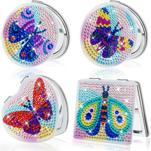 FILASLFT Butterfly Diamond Painting Compact Mirror Makeup Mirror Diamond Art Pocket Mirror Portable Foldable Mirror 4 Pcs Christmas Birthday Gifts...