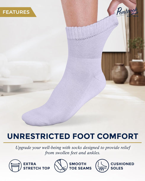 Pembrook Bamboo Viscose Diabetic Socks for Women & Men - 6 Pairs Ankle Socks for Swollen Feet | Neuropathy Socks | Wide Calf and Ankle Socks | Ede...