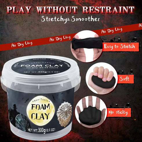 Black Moldable Cosplay Foam Clay (300 Gram) Air Dry Clay - High Density and Perfect for Intricate Designs | Figures | Masks | Craft Projects | Gre...