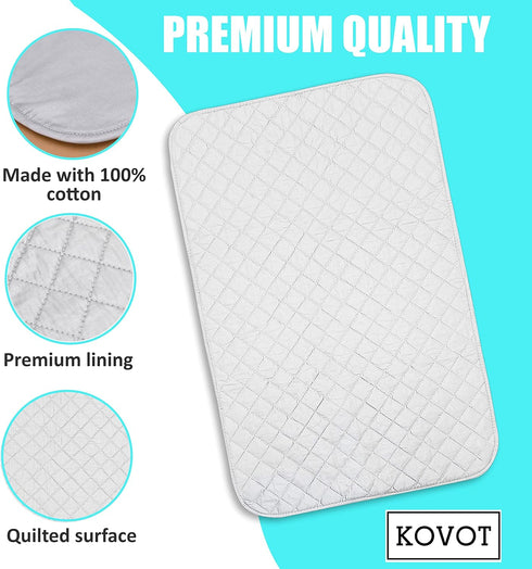 KOVOT Extra-Wide 21" x 32" Portable Magnetic Ironing Mat Blanket. Cotton Laundry Pad for Table, Washer, Dryer or Iron Anywhere On The Go Best Iron...