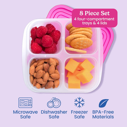 Bentgo Easyboxes 4-Compartment Snack Containers - 8-Piece Set with 4 Trays & 4 Custom-Fit Lids to Seal in Freshness - Reusable Food Storage & Meal...