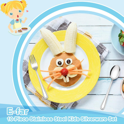 E-far 10-Piece Toddler Utensils, Kid Stainless Steel Silverware Set, Children Safe Forks and Spoons Set for Self Feeding, Healthy & Non-Toxic, Mir...