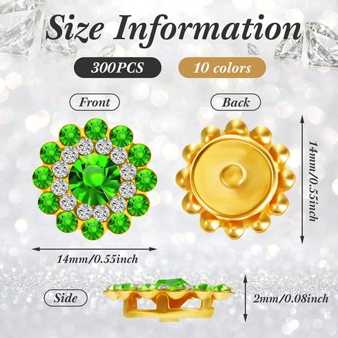 WILLBOND 300 Pieces 14mm Flower Buttons with Rhinestones Sew on Flower Embellishments 0.55 Inch Crystal Glass Beads Buttons Flatback Rhinestone Bu...