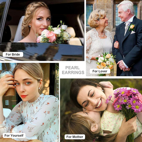 FIFATA Fashion Silver Pearl Earrings for Women 8-8.5mm Classical Drop Dangle Earrings Jewelry...