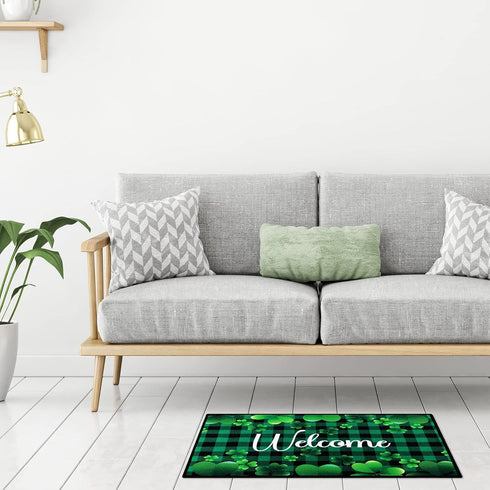 St. Patrick's Day Doormat Lucky Green Shamrocks St. Patrick's Day Doormat Irish Plaid Welcome Mat Non Slip Rubber Area Rugs for Bathroom Entrance ...