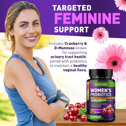 Probiotics for Women - 60 Billion CFUs, 16 Strains, with Cranberry, D-Mannose & Prebiotics - Supports Digestive, Immune, & Vaginal Health - Non-GM...