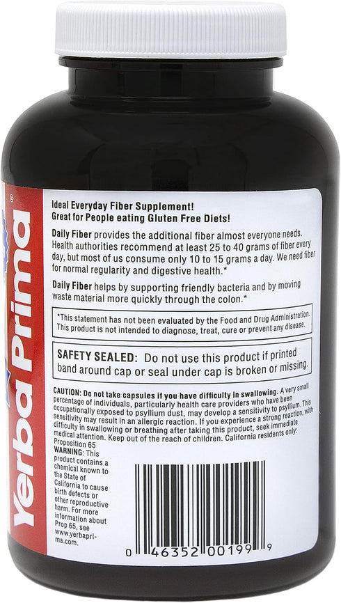 Yerba Prima Daily Fiber Caps - 180 Capsules, (Pack of 2) - Soluble & Insoluble Fiber Supplement - Colon Cleanse - Vegan, Non-GMO, Gluten-Free...