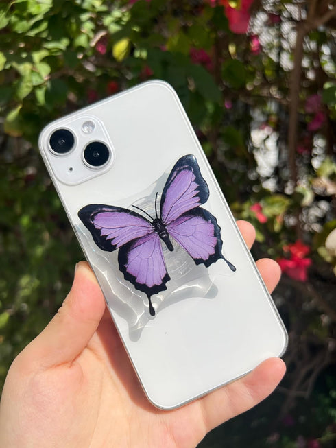 Butterfly Sticky Mobile Phone Grip, Clear Cell Phone Stand, Expanding Cell Phone Charms Accessory, Interchangeable Finger Kickstand, Collapsible H...