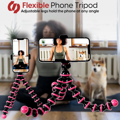 TALK WORKS Flexible Tripod for iPhone, Android, Camera - Bendable Legs, Adjustable Stand Holder with Mini Wireless Remote for Selfies, Vlogging, B...