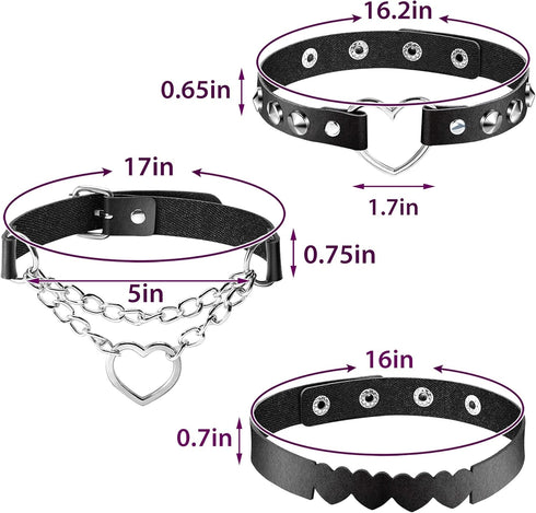 6 Pieces Heart Shaped Theme Leather Choker Punk Goth Choker Adjustable PU Leather Collar Set (Black)...