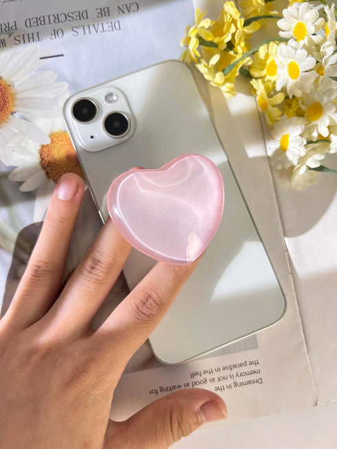 Transparent Heart Shaped Mobile Phone Grip, Pink Resin Folding Stand, Transparent Elastic Base, iPhone Convenient Mobile Phone Accessory (Pink)...