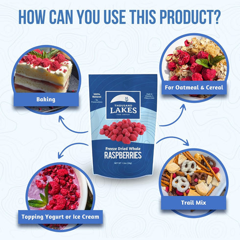 Thousand Lakes Freeze Dried Fruit - Raspberries 1.2 ounces | No Sugar Added | 100% Whole Raspberries...