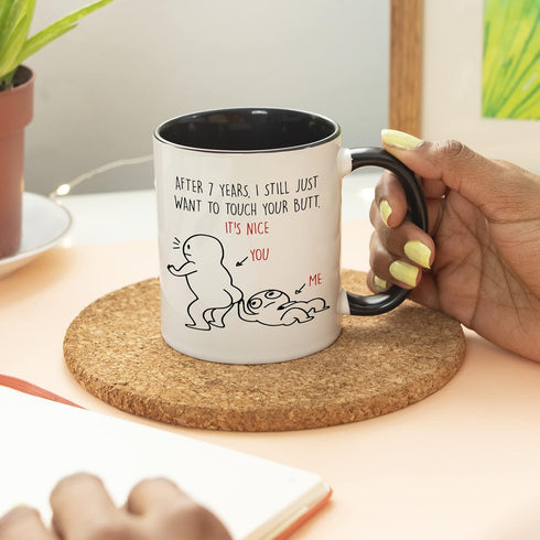 YouNique Designs 7th Anniversary Coffee Mug, 11 Ounces, Funny Seventh Year Wedding Anniversary Cup for Couple (Black Handle)...