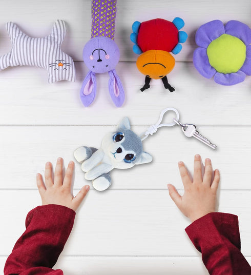 Puzzled DolliBu Wolf Plush Big Eyes Keychain Stuffed Animal - Soft Wild Mountain Animal Charm with Sparkling Big Eyes, Decorative Zoo Plush Toy Ac...