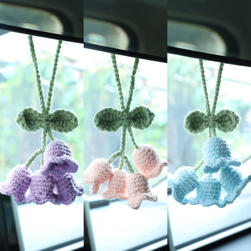 Mirror Hanging Car Accessories Cute Little Lily of The Valley, Hand Knitted Crochet Flower Decor for Mirror, Rear View Mirrors,Key Chains (Pink)...