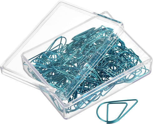 MECCANIXITY Paper Clip Drop-Shaped Cute Decorative Clips Bookmarks with Box 1 Inch Blue for Organize Office Home, Pack of 100...
