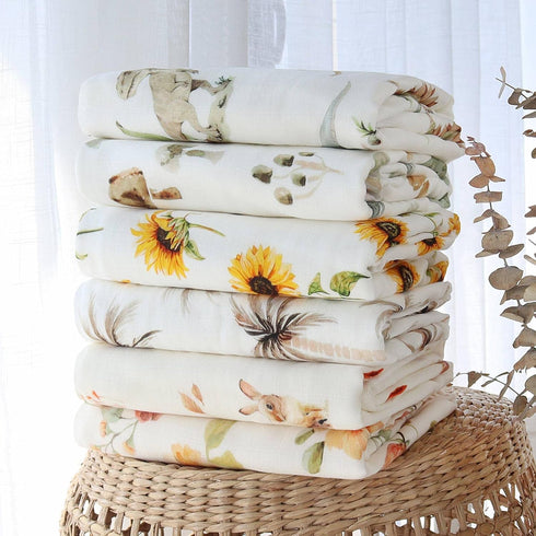 LifeTree Baby Muslin Swaddle Blankets for Boys & Girls, Newborn Swaddle Set with Matching Headband Bow, Neutral Infant Blanket Wrap, 47 x 47 inche...