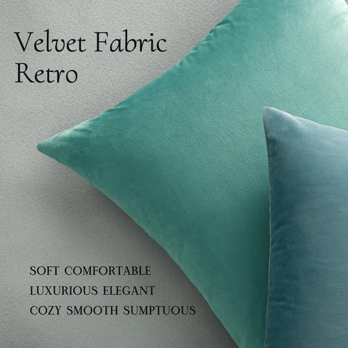 MIULEE Pack of 2, Velvet Soft Solid Decorative Square Throw Pillow Covers Set Cushion Case for Spring Sofa Bedroom Car 18x18 Inch 45x45 Cm Aqua Gr...