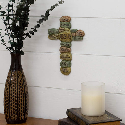 Dicksons Names of Jesus Christ Pebble 10 Inch Resin Decorative Hanging Wall Cross...