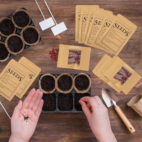 100 Pieces Seed Saving Envelopes, 4.7x3.1 Inch Sealing Kraft Seed Packets Envelopes with Clear Window for Flower Vegetable Seeds Storage...