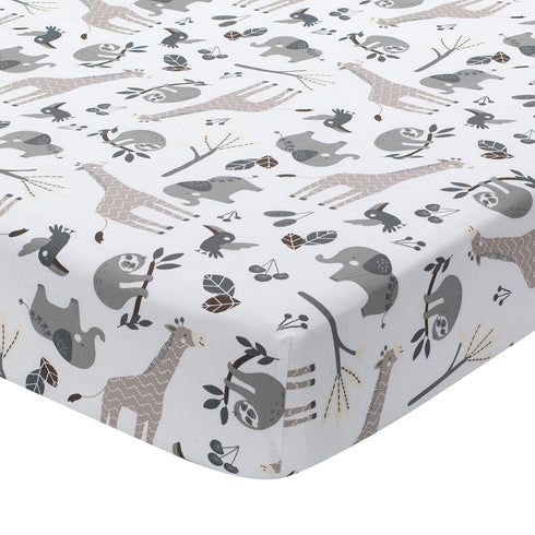 Lambs & Ivy Baby Jungle Animals White/Gray/Taupe Cotton Fitted Crib Sheet...