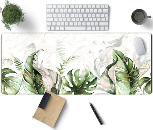 Green Tropical Leaves Desk Mat XL Large Gaming Mouse Pad Green Sage Plant Laptop Keyboard Mouse Mat Office Supplies Desk Decor Accessories for Wom...