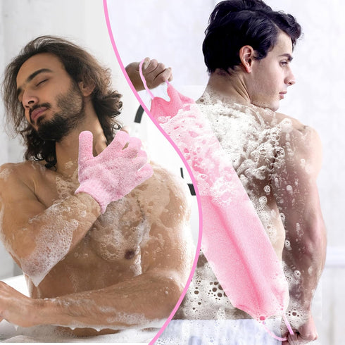 Exfoliating Shower Bath Set Gloves Back Scrubber Washcloth Wash Cloths Double Sided Microfibre Shower Body Gloves Adults and Kids for Body, Face, ...