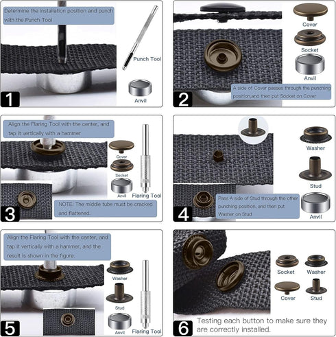 40 Pieces (10 Sets) Snap Fastener Kit Tool 5/8 inches (15mm) Snap Button kit Snaps for Leather Snap Fasteners Kit for Leather Stainless Snaps Butt...
