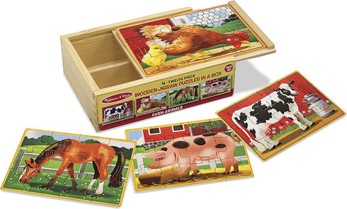 Melissa & Doug Farm 4-in-1 Wooden Jigsaw Puzzles in a Storage Box (48 pcs total), 12...