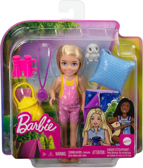 Barbie Doll & Accessories, It Takes Two Camping Playset with Owl, Sleeping Bag & Accessories, Blonde Chelsea Small Doll...
