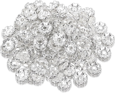 100pcs 12mm Rhinestone Beads for Jewelry Making for Pens Rondelle Spaced Beads Silver White Beadable Pens Beads Rondelle Beads...