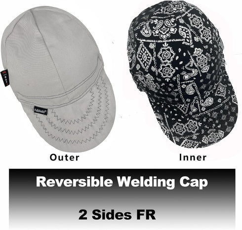 Reversible Welding Cap CAT2 Onesize Flame Resistant Cotton Welder Hat HRC 2 Hood FR High Crown Grey...