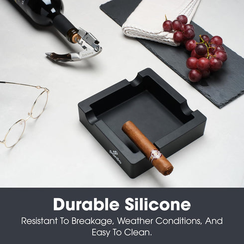 Pardo Cigar Unbreakable Cigar Ashtray for Outdoors- Large Ring Gauge Designed - Square Matte Black - Ideal for Large Cigars - Indoor/Outdoor Use -...