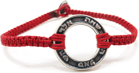 Red Macrame 8" Charm Bracelet for Men with Protection, Health, Success and Good Fortune Ring Charm - Waterprooof Durable and Handmade Jewelry for ...