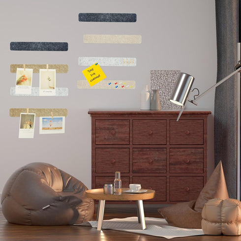 8Pcs Bulletin Board Strips,Black Brown Gray Felt Pin Board Bar Strips with 50 Pushpins, Self-Adhesive Felt Cork Board Strips for Wall to Display Y...