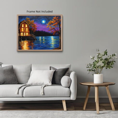 Posterizer 1 pcs- quaint old village-building in nature-night sky 7-Landscape & Nature Art-Floral Botanical Art- Decor for Home & Office- unframed...