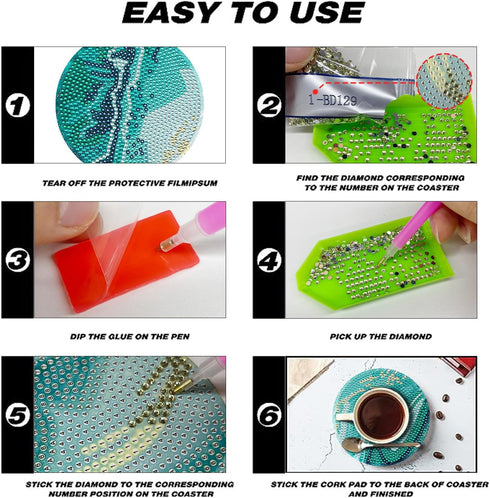 Neknock 8Pcs Diamond Art Coasters Kit, DIY Diamond Painting Kits, Diamond Painting Coasters with Holder, Diamond Dot Art Coasters, Ocean Diamond A...