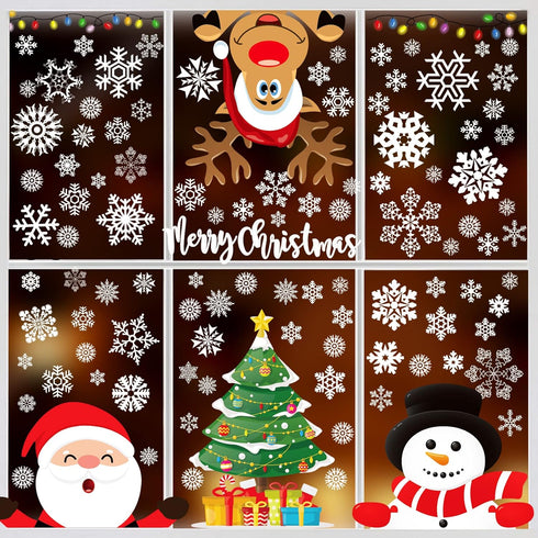 Joy Bang 300 Pcs Christmas Window Clings, Winter Snowflake Window Stickers, Holiday Window Decals, Xmas Santa Christmas Tree Window Decor for Home...